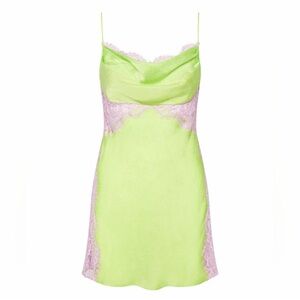 For Love And Lemons Green and Lavender Lace Slip Dress Chemise